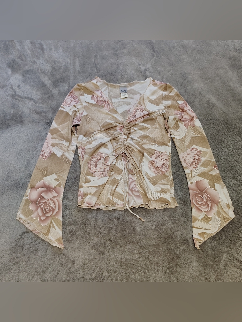 Y2K Vintage Fairy Sleeve Top Boho Fairy Size Medium Pastel Grunge Floral Lace-up